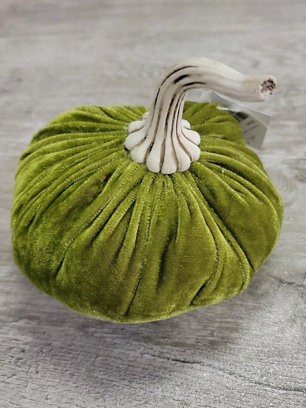 NWT Young's Inc. Home Decor Olive Velvet Pumpkin White Stem